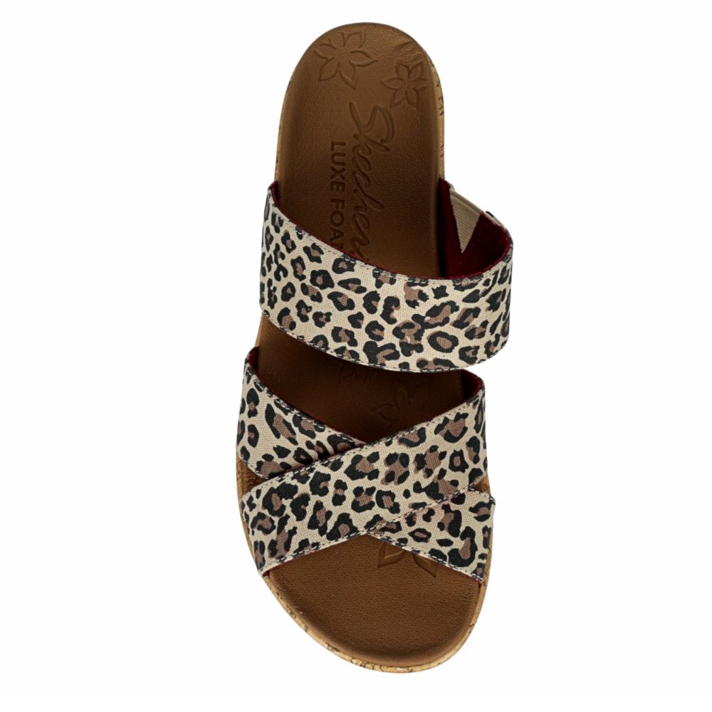 SKECHERS Womens Beverlee Purrfect Wedge Slide Sandal - LEOPARD