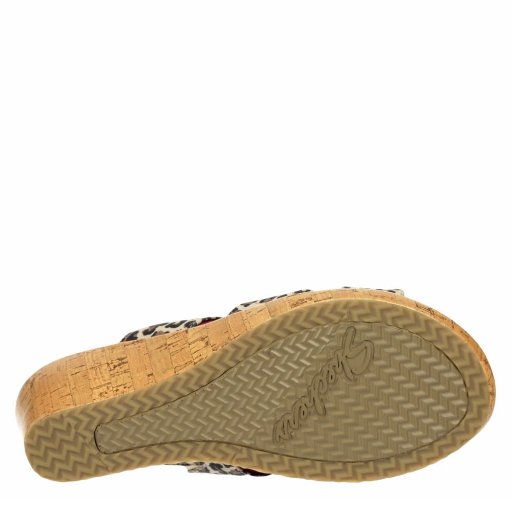 SKECHERS Womens Beverlee Purrfect Wedge Slide Sandal - LEOPARD