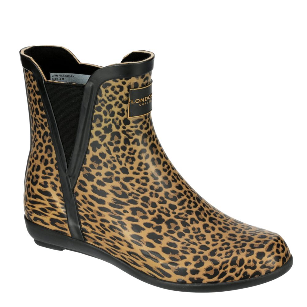 LONDON FOG Womens Piccadilly Rain Boot - LEOPARD