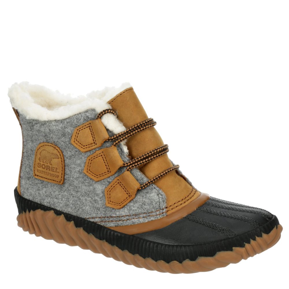 womens duck boots grey