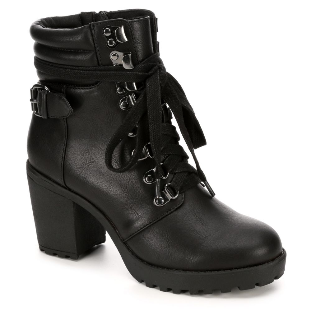 womens black heeled combat boots