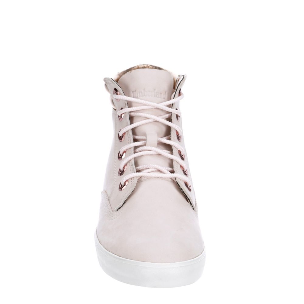 pink timberland heels