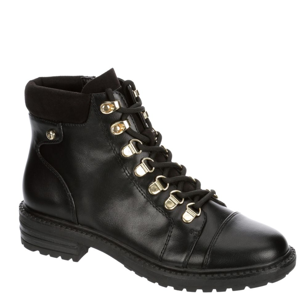 gbg los angeles women's harlin round toe stacked heel boot