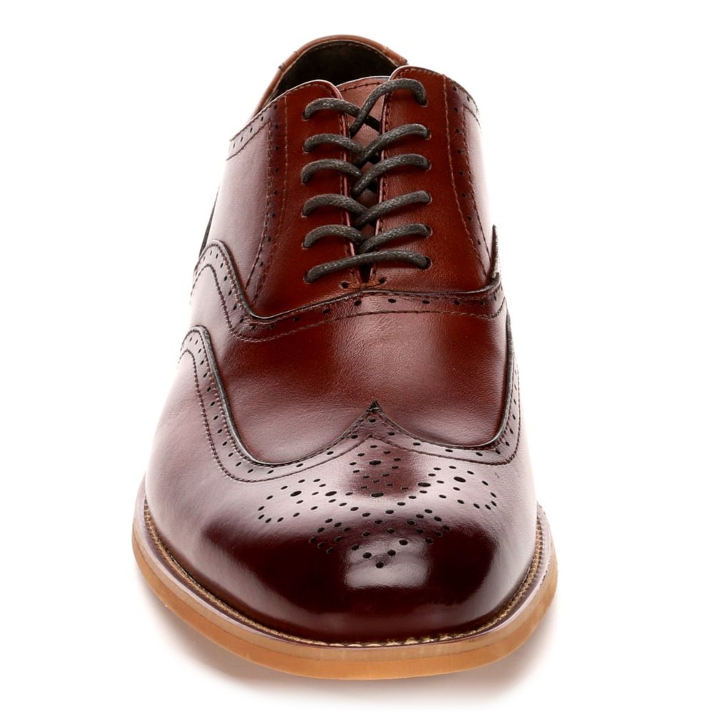 STACY ADAMS Mens Dunbar Wingtip Oxford - COGNAC