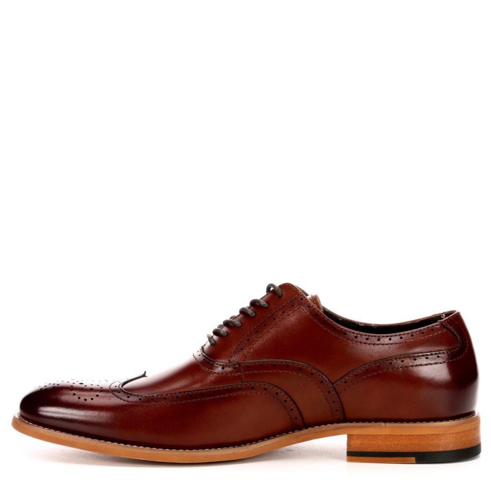 STACY ADAMS Mens Dunbar Wingtip Oxford - COGNAC