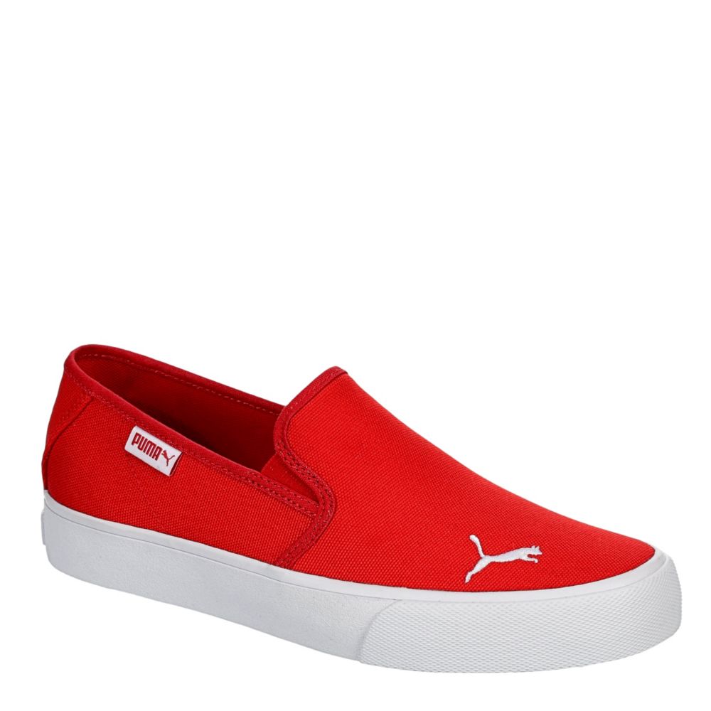 red slip on sneakers