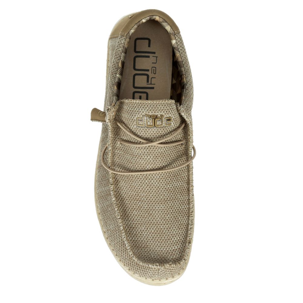 Beige Hey Dude Mens Wally Sox Beige Canvas Shoe | Lace-Up | Off ...