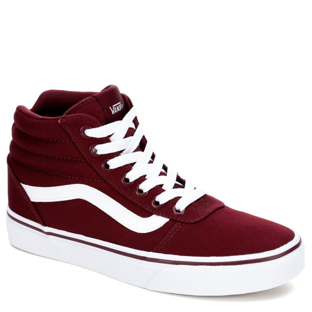 burgundy and white high top vans