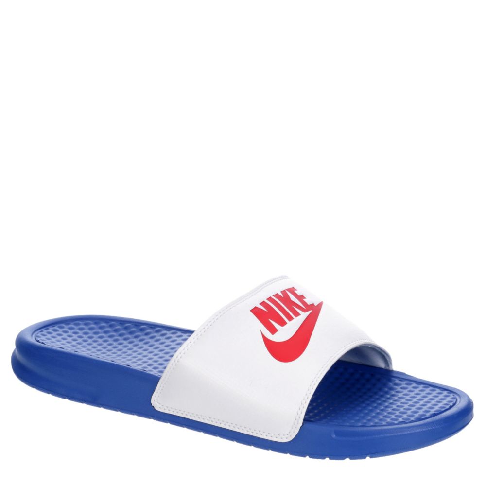 blue and white nike sandals