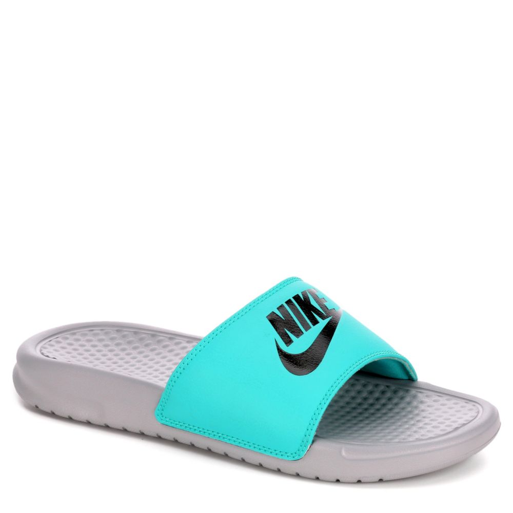 turquoise nike slides