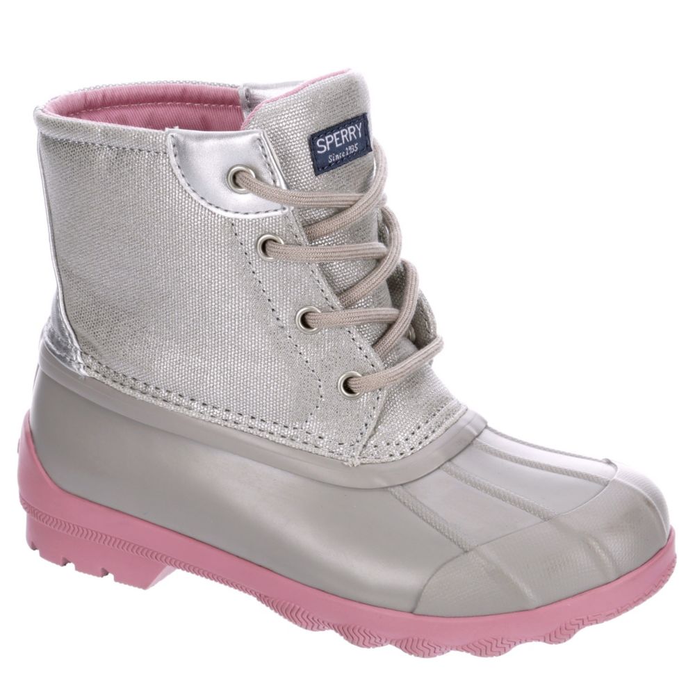 pink and grey sperry boots