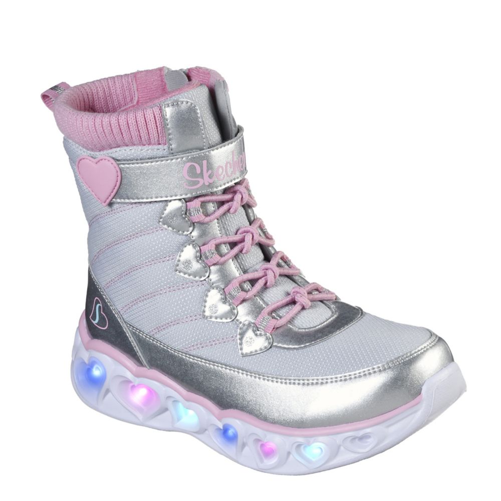 Grey Skechers Kids Girls Heart Lights