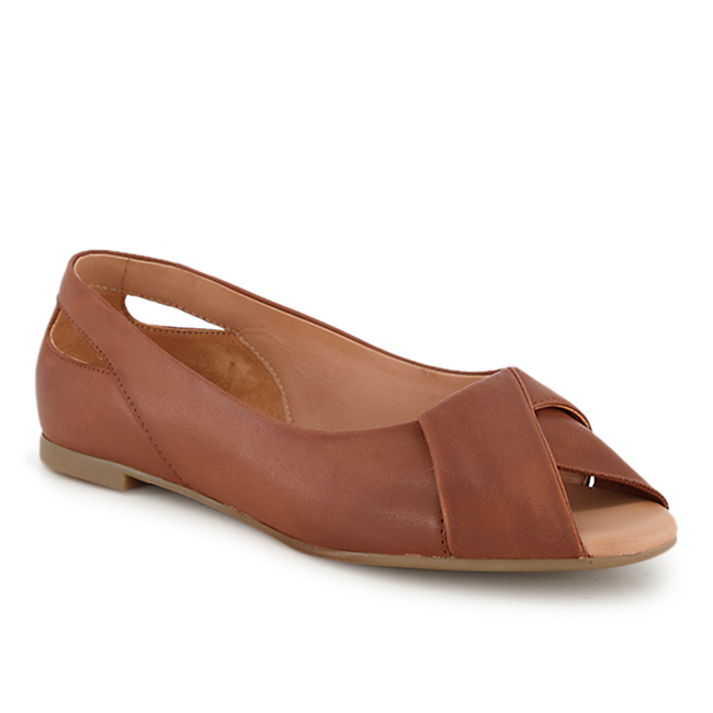 Varese Damen Peeptoe Ballerina Cognac