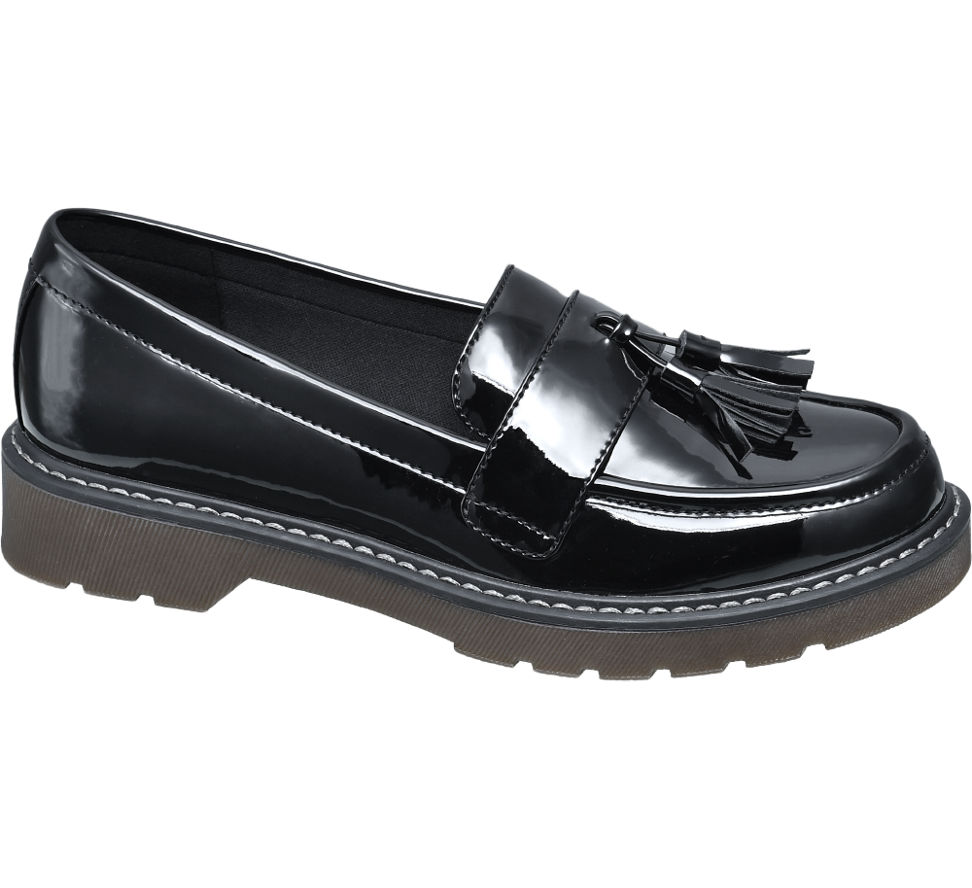 ladies black chunky loafers