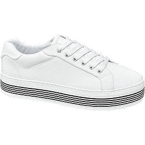 Graceland Witte Canvas Sneaker Plateauzool graceland kopen in de aanbieding