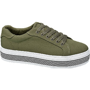 Graceland Khaki Canvas Sneaker Plateauzool graceland kopen in de aanbieding