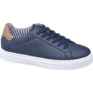 Graceland Donkerblauwe Sneaker Cognac Detail graceland kopen in de aanbieding