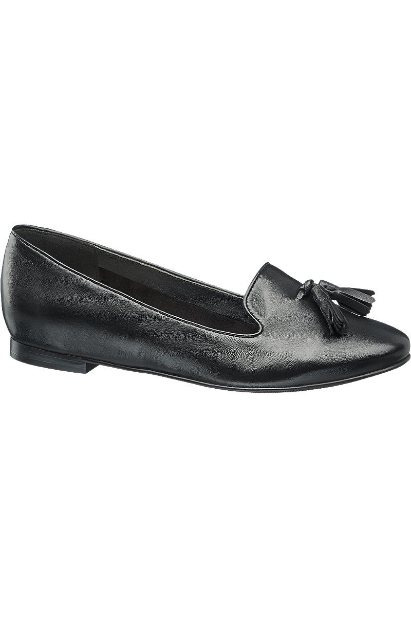 Deichmann Black Leather Tassel Loafers. 1