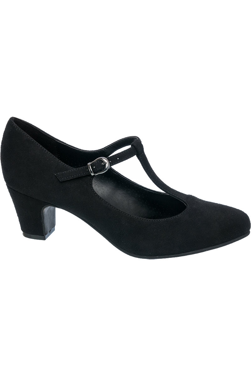 Deichmann Black T-Bar Court Shoes. 1