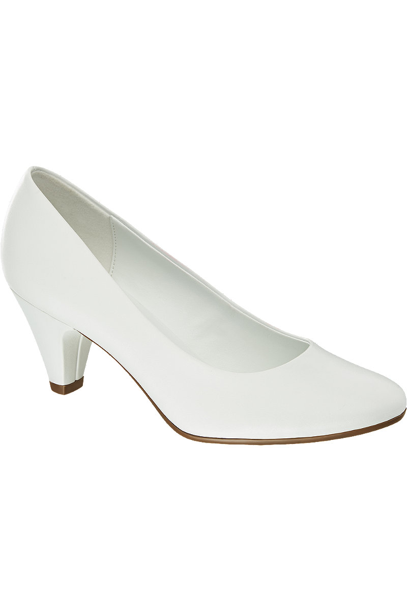 Deichmann White Low Block Heeled Shoes. 1