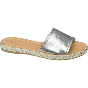 Deichmann Metallic Silver Mule Sandals 