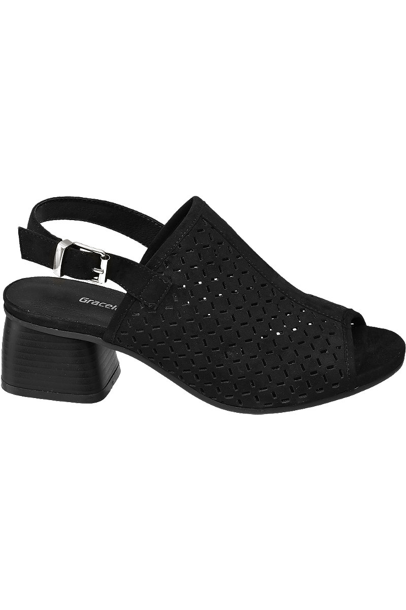 Deichmann Black Laser Cut Peep-toe Block Heels. 1 Deichmann Black Laser Cut Peep-toe Block Heels. 1