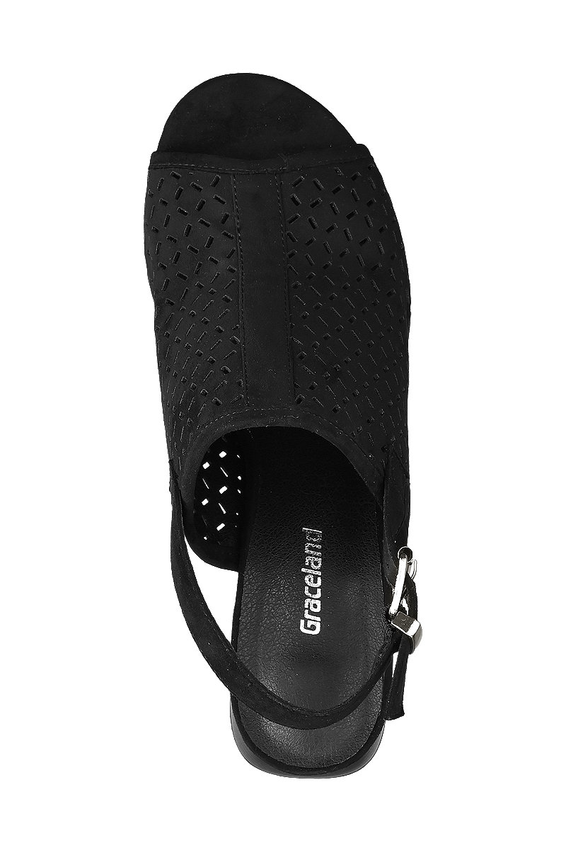 Deichmann Black Laser Cut Peep-toe Block Heels. 2