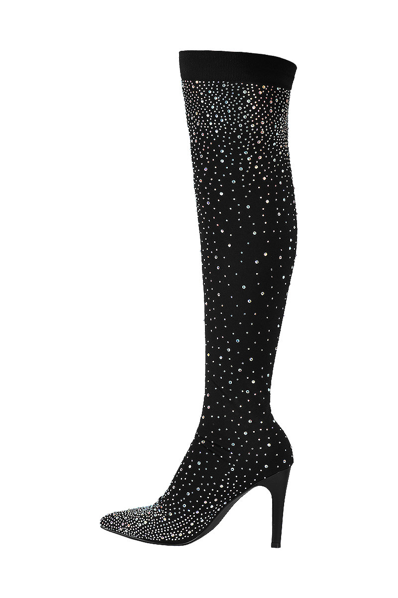 Krydret desinfektionsmiddel lommetørklæde Deichmann - Rita Ora Star Collection Diamante Sock Long Leg Boots