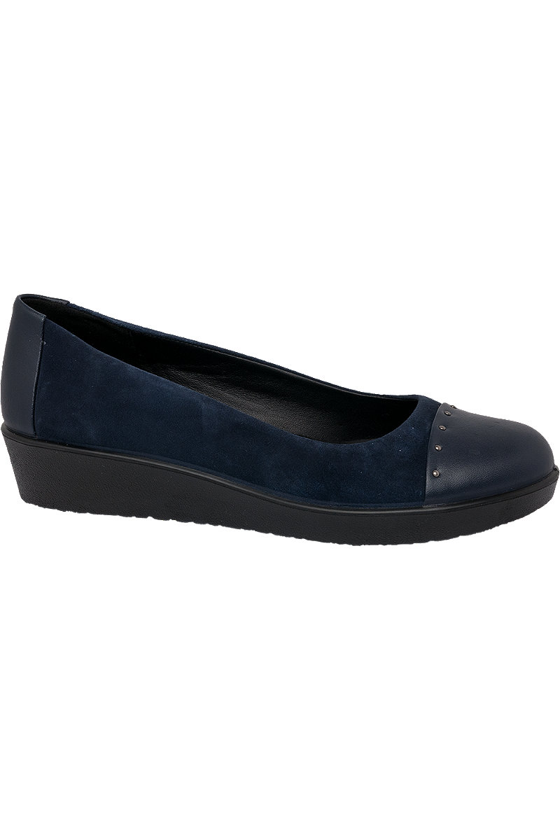 Deichmann Navy Leather Wedge Court Shoes - 00009001781443