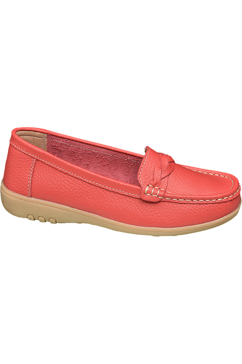 Deichmann Red Leather Loafers - 00009001821683