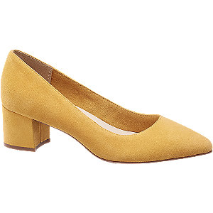mustard color block heels