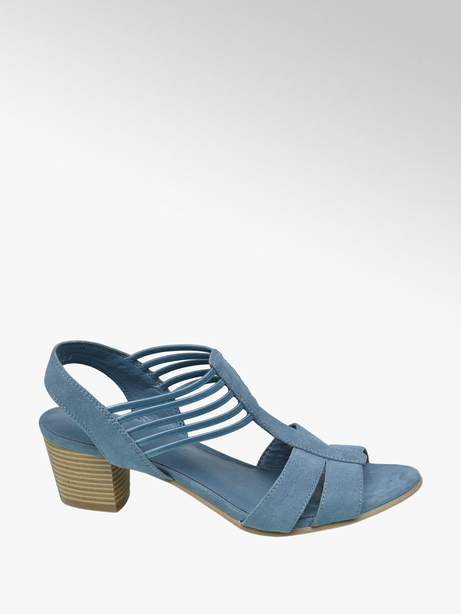 Manfield Dames Lichtblauwe suède sandalen met hak - Schoenen.nl