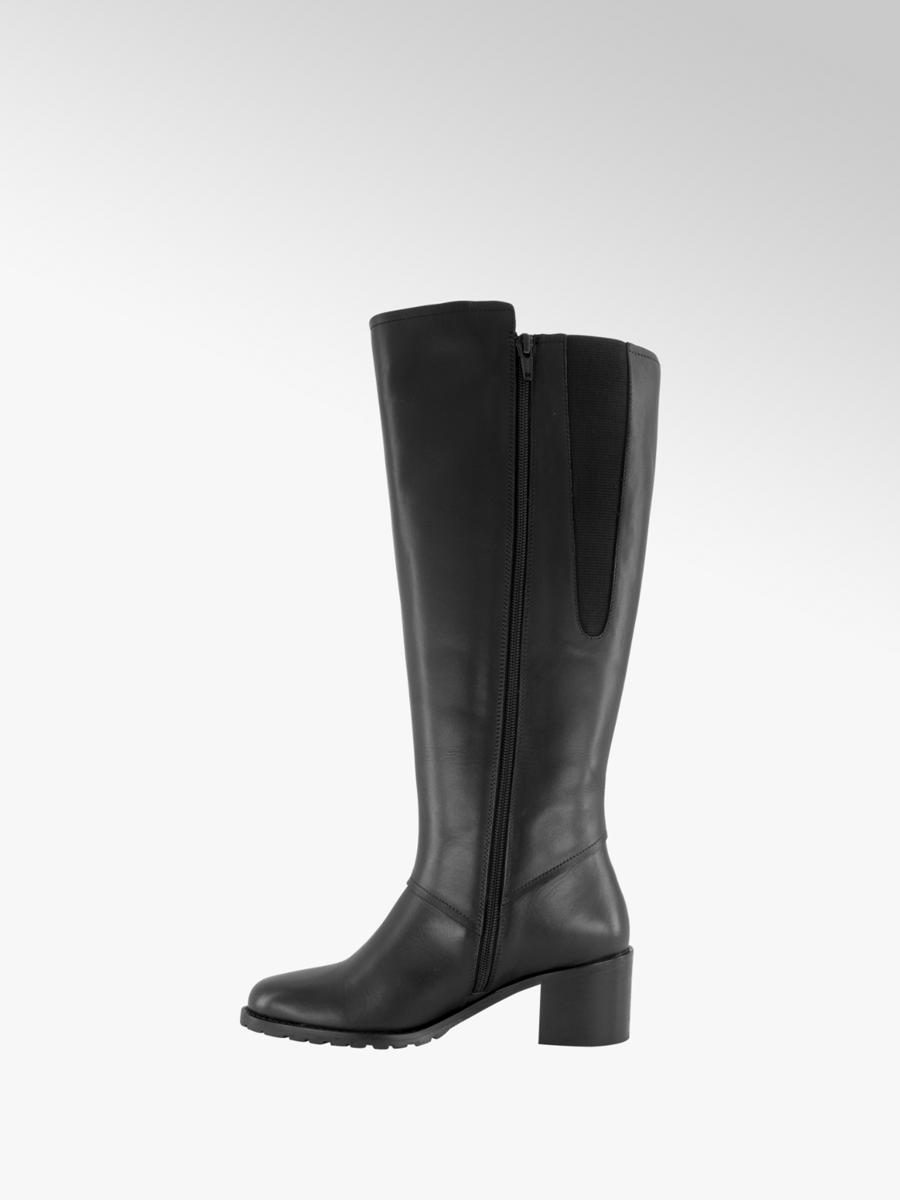 Zwarte leren laars extra wijde schacht Collecties Fall musthaves Dames
