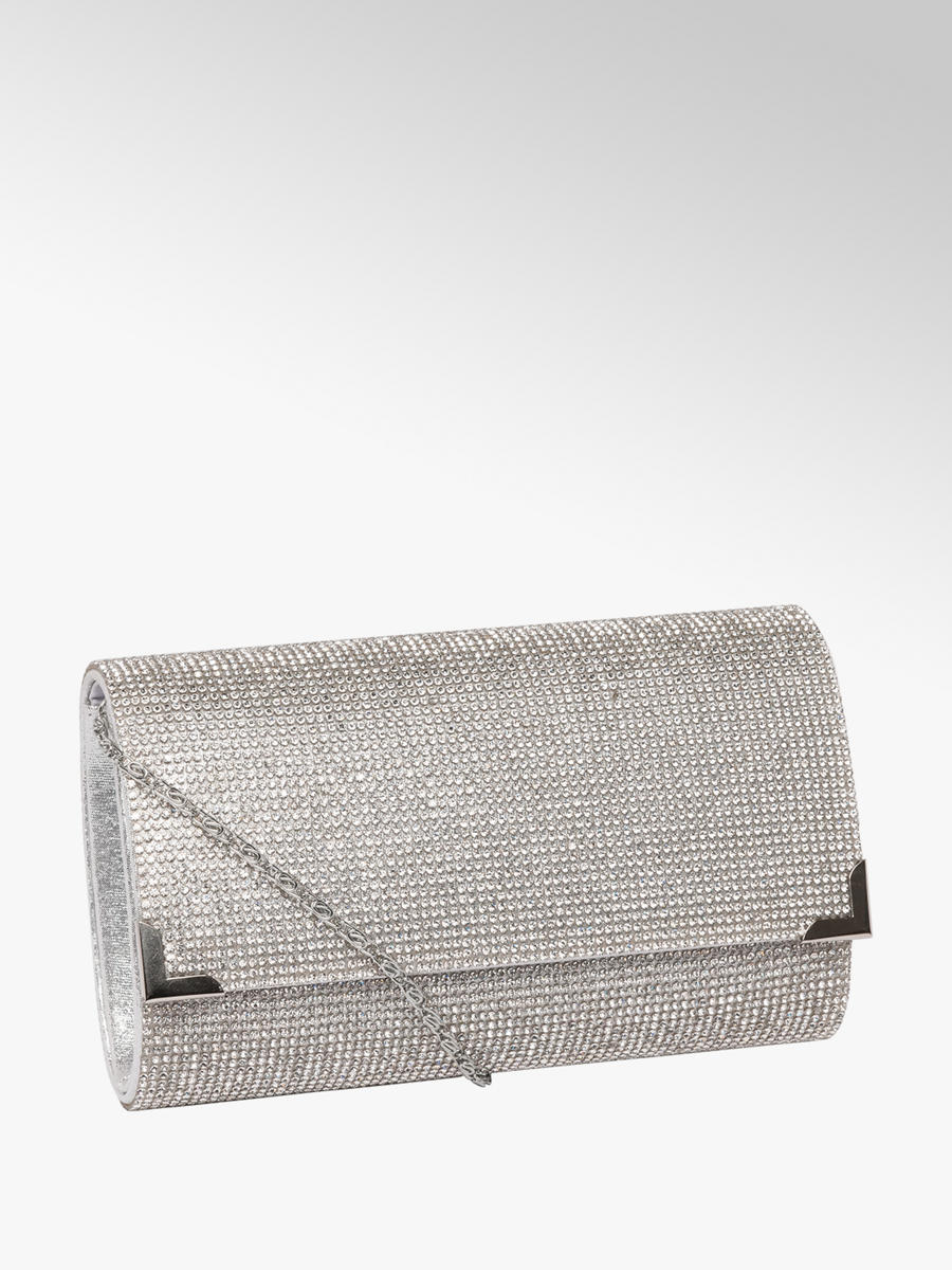 silver diamante clutch bag