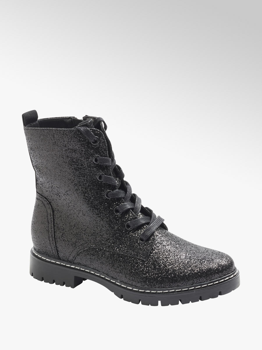 Zwarte veterboot glitter Collecties Trends Veterboots Zwarte dames veterboot lak van Graceland