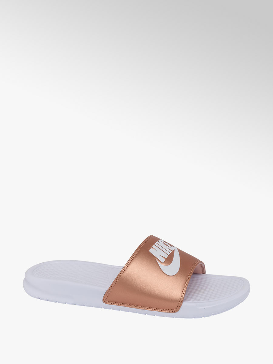 nike benassi slides womens rose gold
