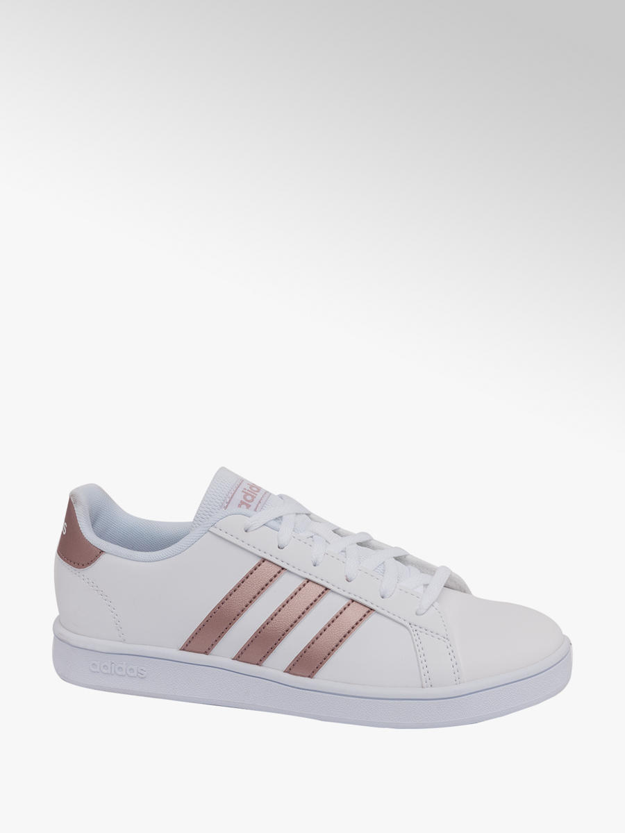 white and rose gold adidas trainers
