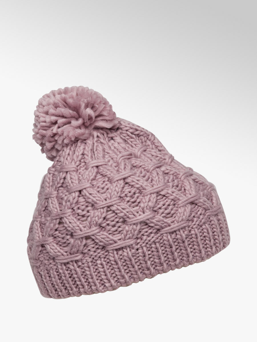 ladies pink bobble hat