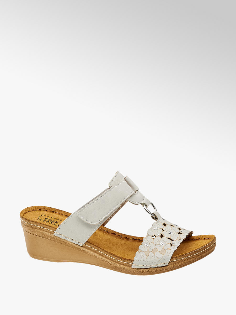 Easy Street Floral Detail Rip Tape Wedge Sandals White Deichmann