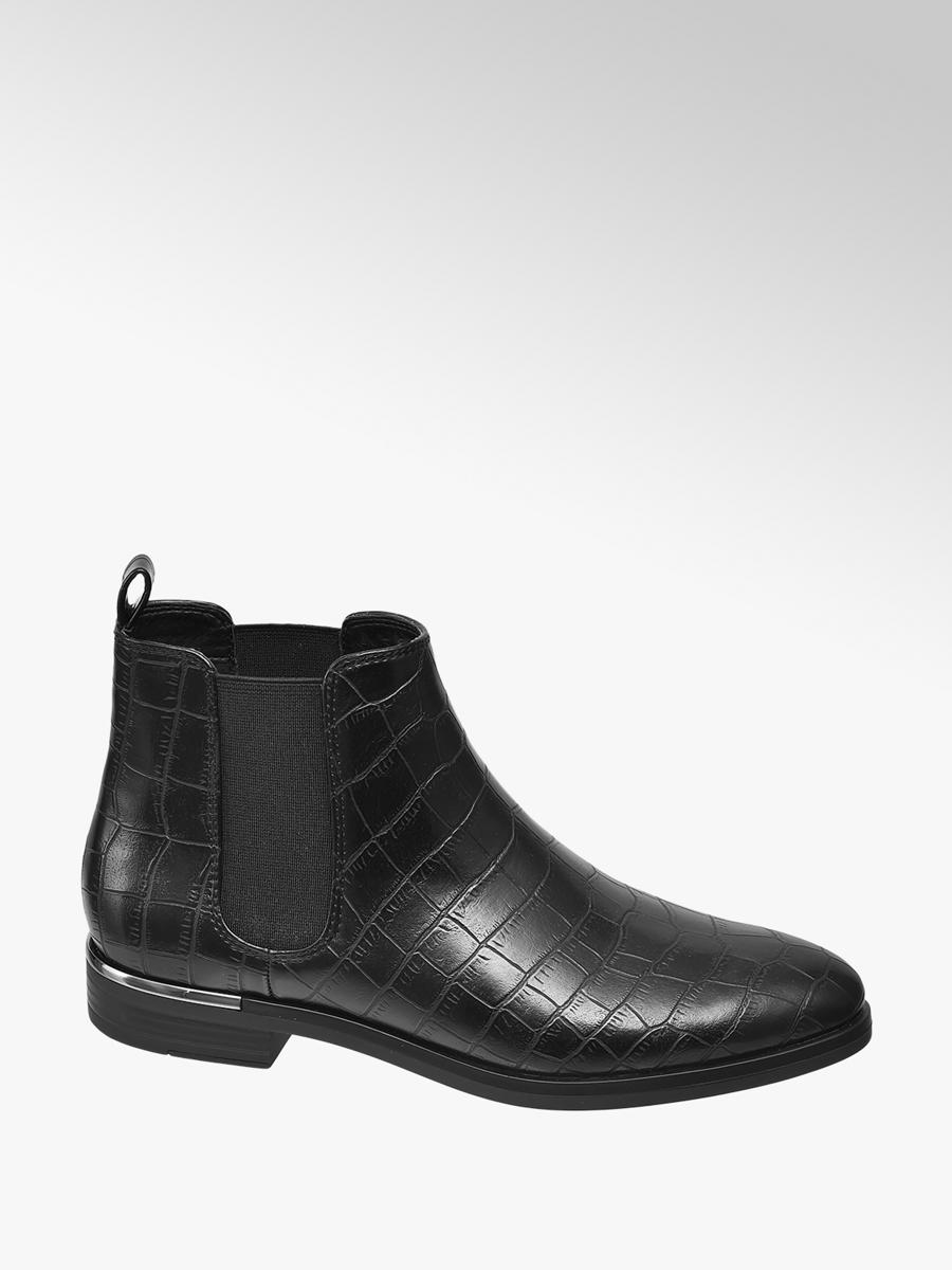 alpha black crocodile chunky chelsea boots