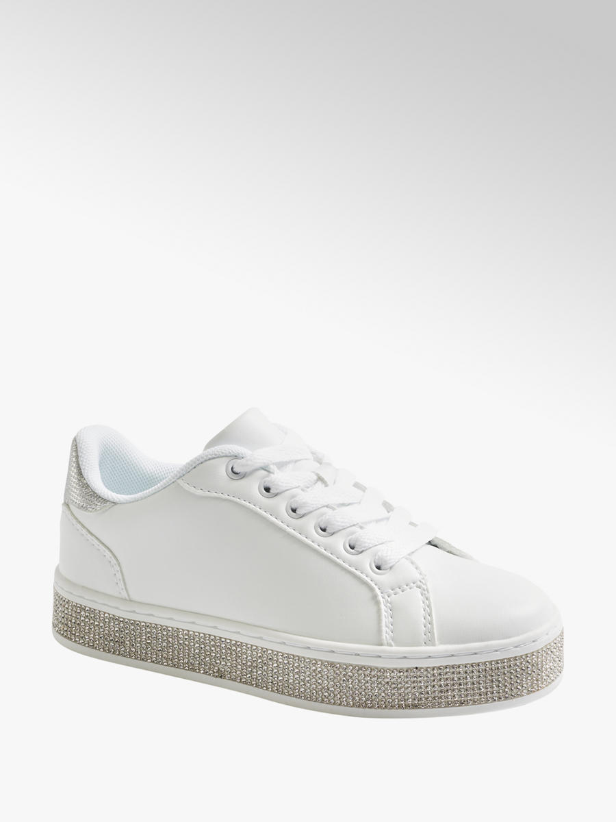 Jewel Detail Casual Lace-Up Shoes White 