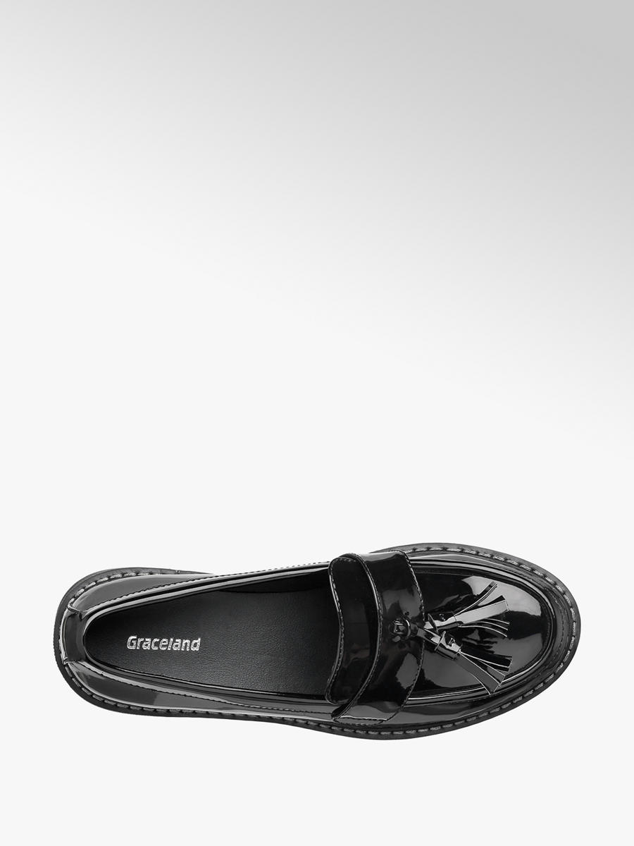 ladies black chunky loafers