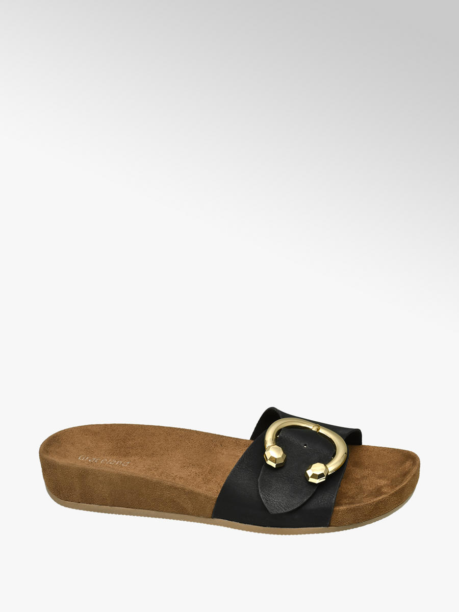 ladies black mule sandals
