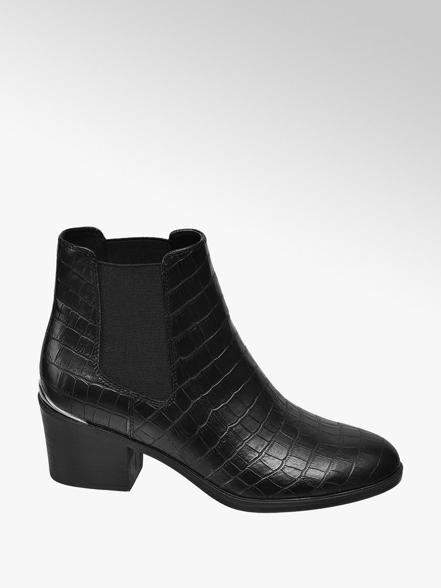 black croc chunky chelsea ankle boot