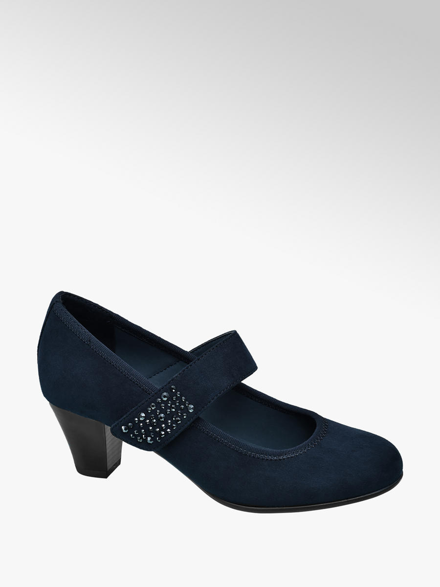 ladies navy heeled shoes