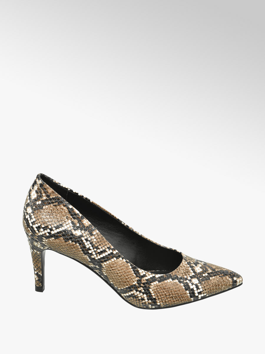 beige snake print heels