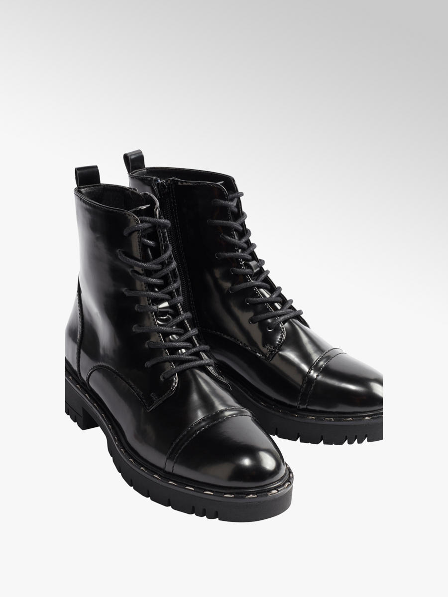 ladies black patent lace up boots