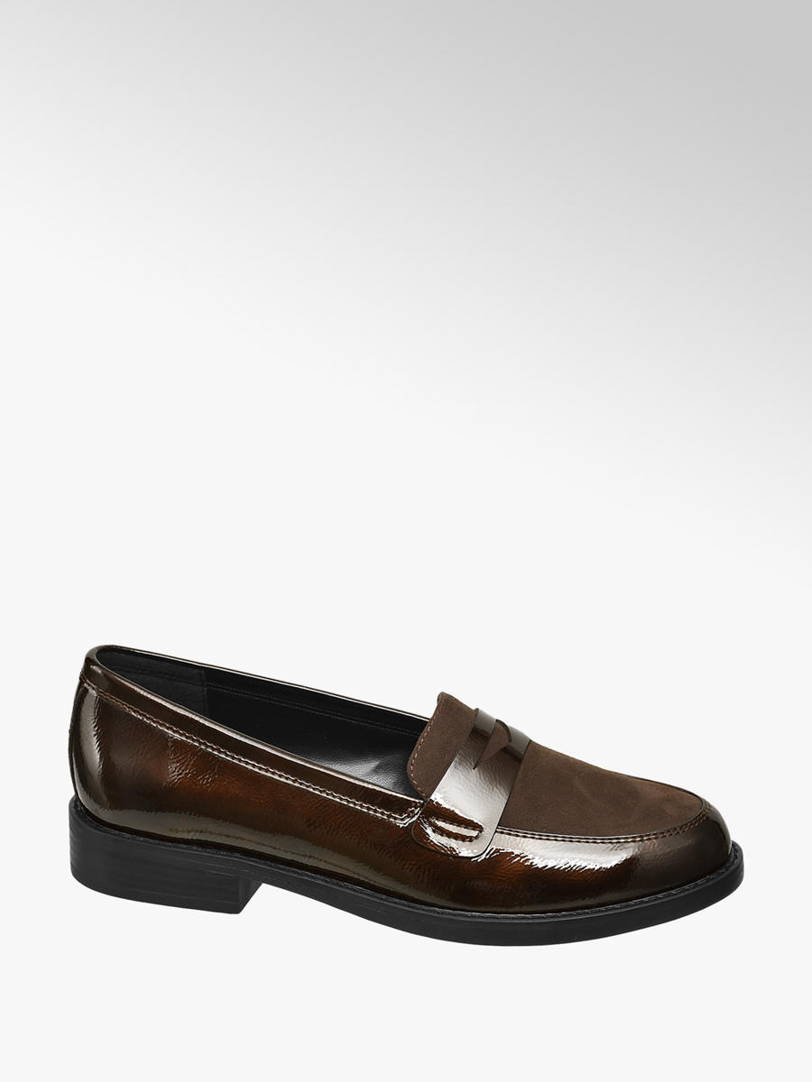 Graceland Ladies' Patent Loafers Brown 