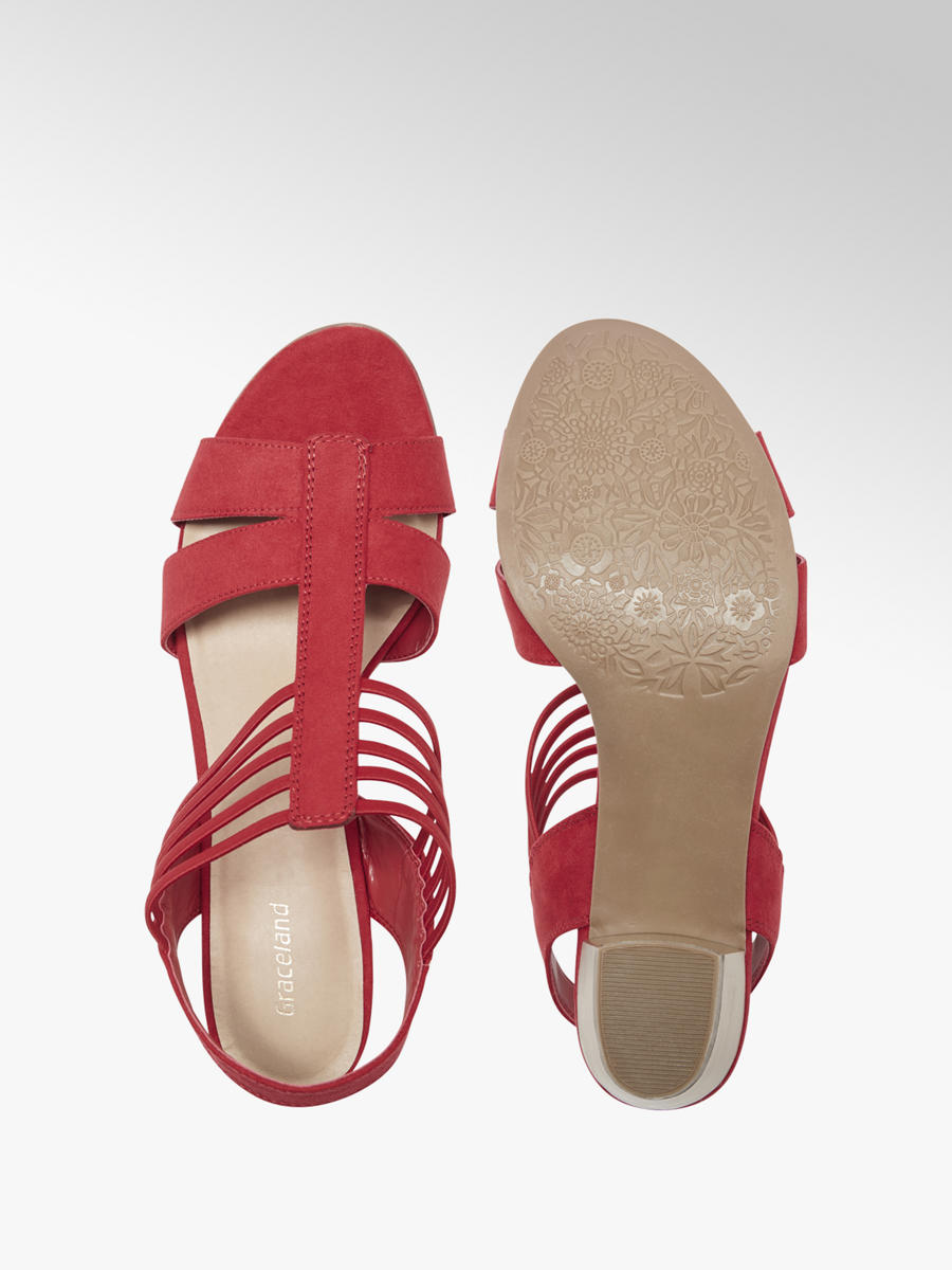 Graceland Ladies Red Block Heel Strappy Sandals | Deichmann