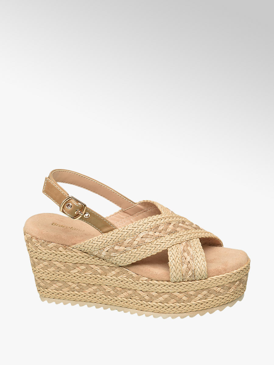 Graceland Sling Sandaletten In Beige Mit Keilabsatz Deichmann At